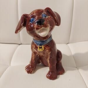 Signed by DANA Brown Dog Hand Painted 5"H Porcelain Figurine